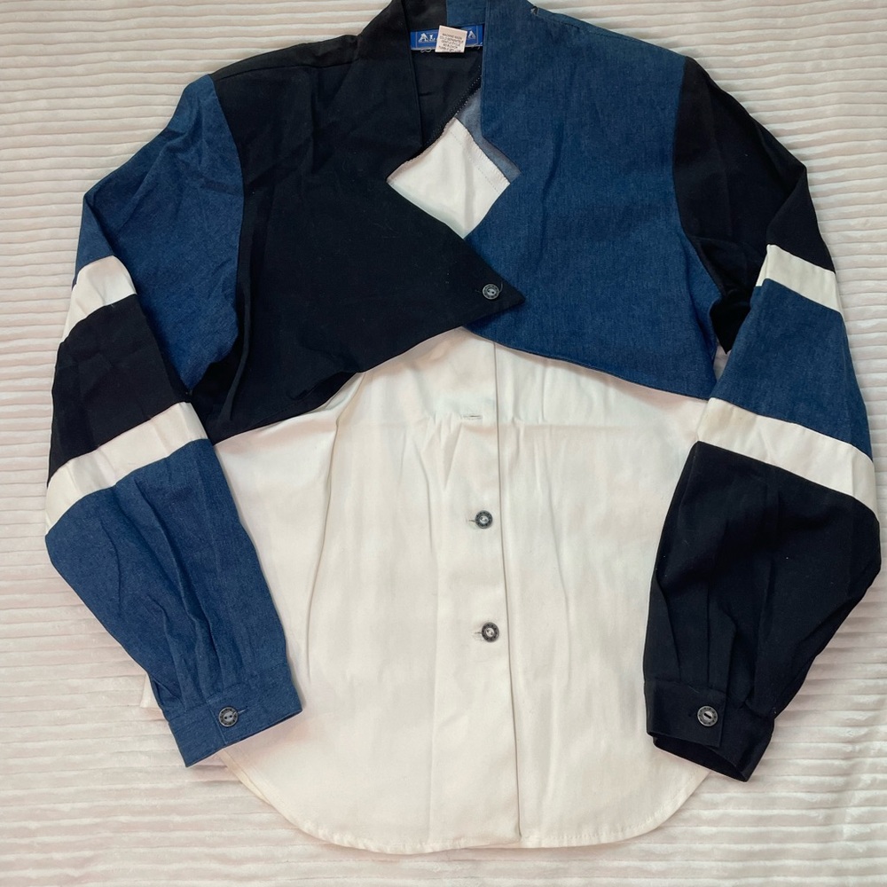 Alamosa Blue and Black Casual Button Down Shirt Unique Style Cotton L